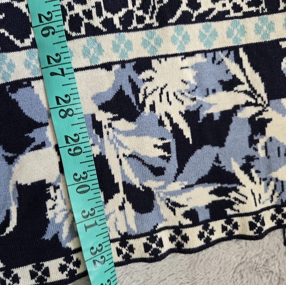 OLSEN Blue And Cream Heavyweight Cotton Blend Patterned Long Cardigan. Size 12 - Picture 15 of 15